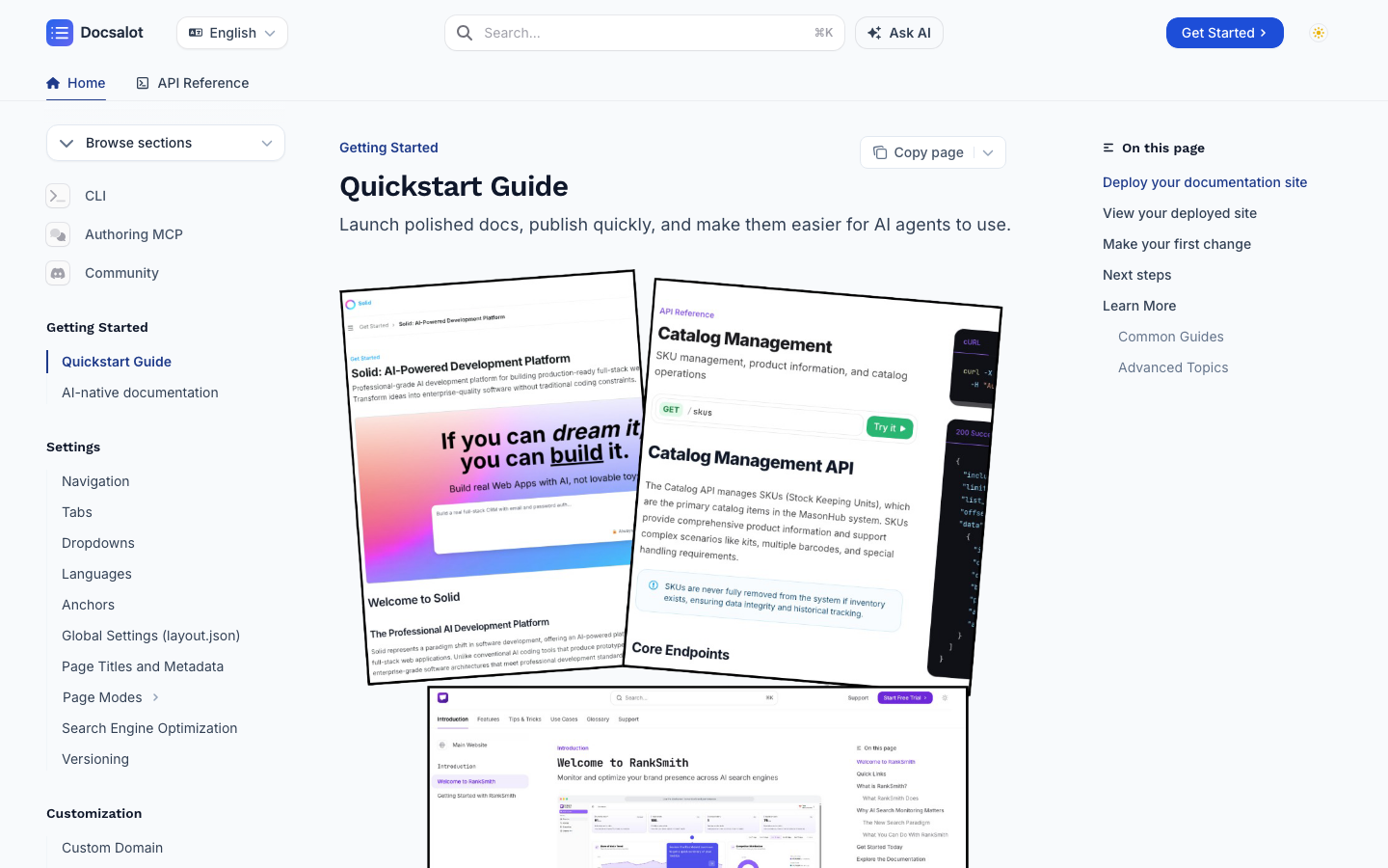 DocsAlot Quickstart documentation page
