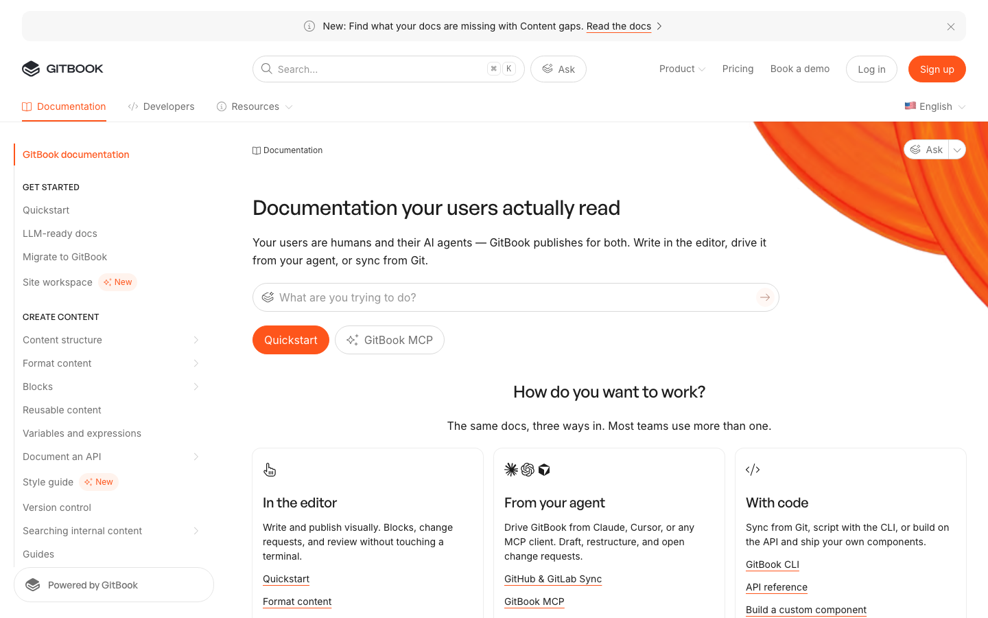GitBook documentation homepage