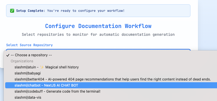 Repository dropdown selection